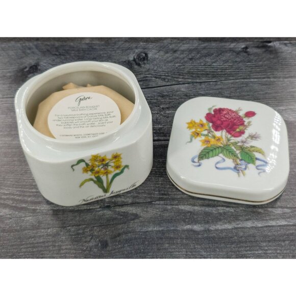 Vtg 1980s Germaine Monteil Galore Bath Powder 6.5 oz Porcelain Floral Box Japan - Picture 4 of 10